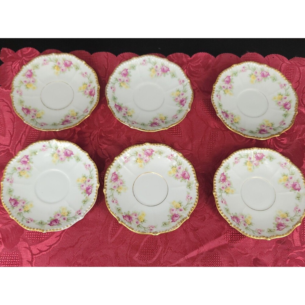 Antique Elite France Higgins Seiter New York Floral Saucers 6 pc‎ 1896-1920 Mark